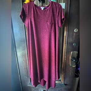 Burgundy Sequin Hi-Lo Hem Front Pocket LuLaRoe Carly Dress Size Small